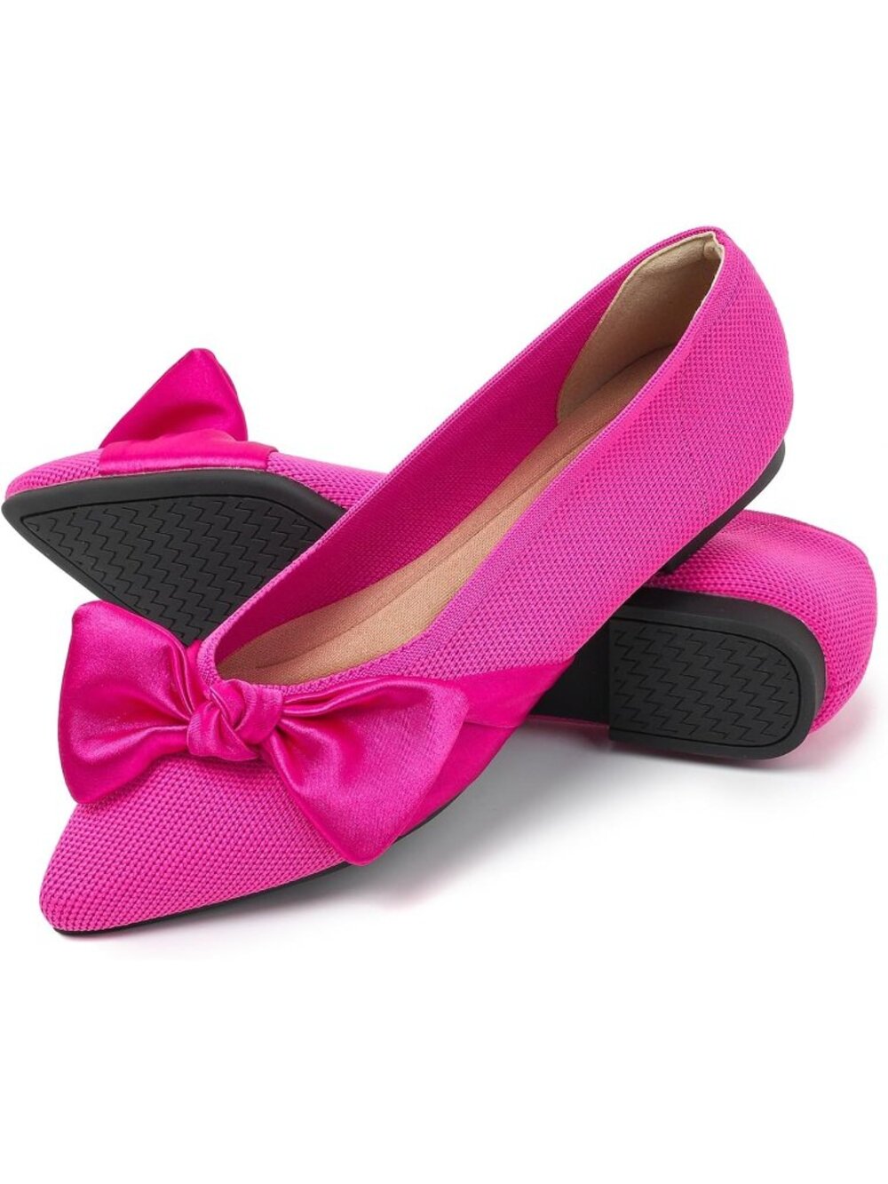 Women's Pink Comfortable Pointed Toe Bow Dressy Casual Slip On Ballet Flat Shoes
